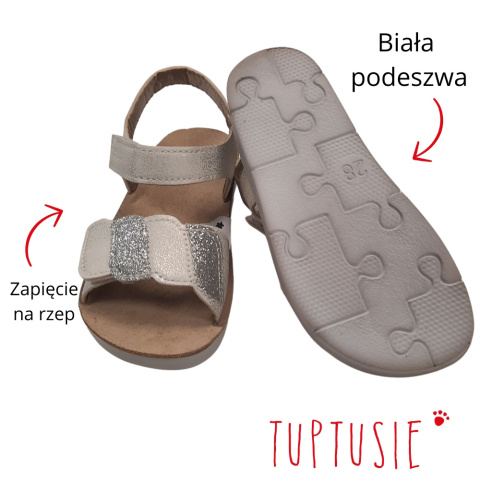 Sandałki Dziewczęce Befado wkładka skóra rzepa białe perłowe Sandałki Dziewczęce Befado wkładka skóra rzepa białe perłowe