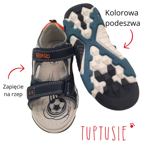 Sandałki Befado wkładka skóra rzepy granatowe bez palców Sandałki Befado wkładka skóra rzepy granatowe bez palców