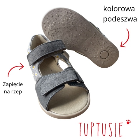 Sandałki Mido Daisy skóra rzepa popiel kwiatki Sandałki Mido Daisy skóra rzepa popiel kwiatki